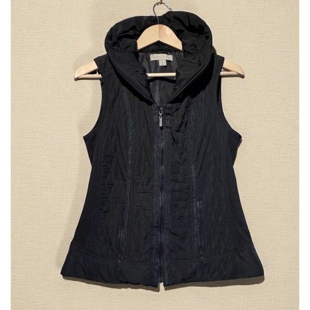 Laura Ashley Black Quilted Puffer Vest Women’s Small S Hooded Zip